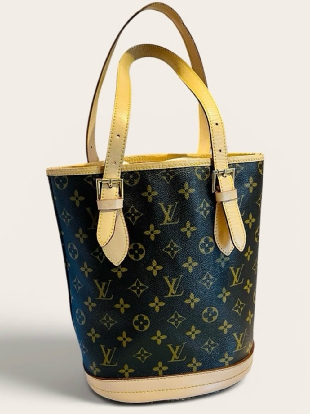 Designer Inspired Monogram Bucket Bag Brown Cream Shoulder Tote Purse